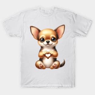 Valentine Chihuahua Dog Giving Heart Hand Sign T-Shirt